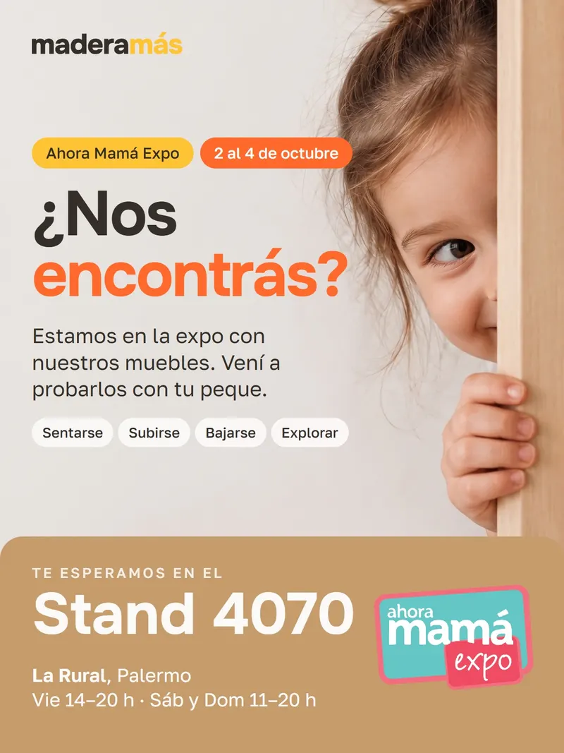 Nena asomándose detrás de una pared: te invitamos a nuestro stand en Ahora Mamá Expo